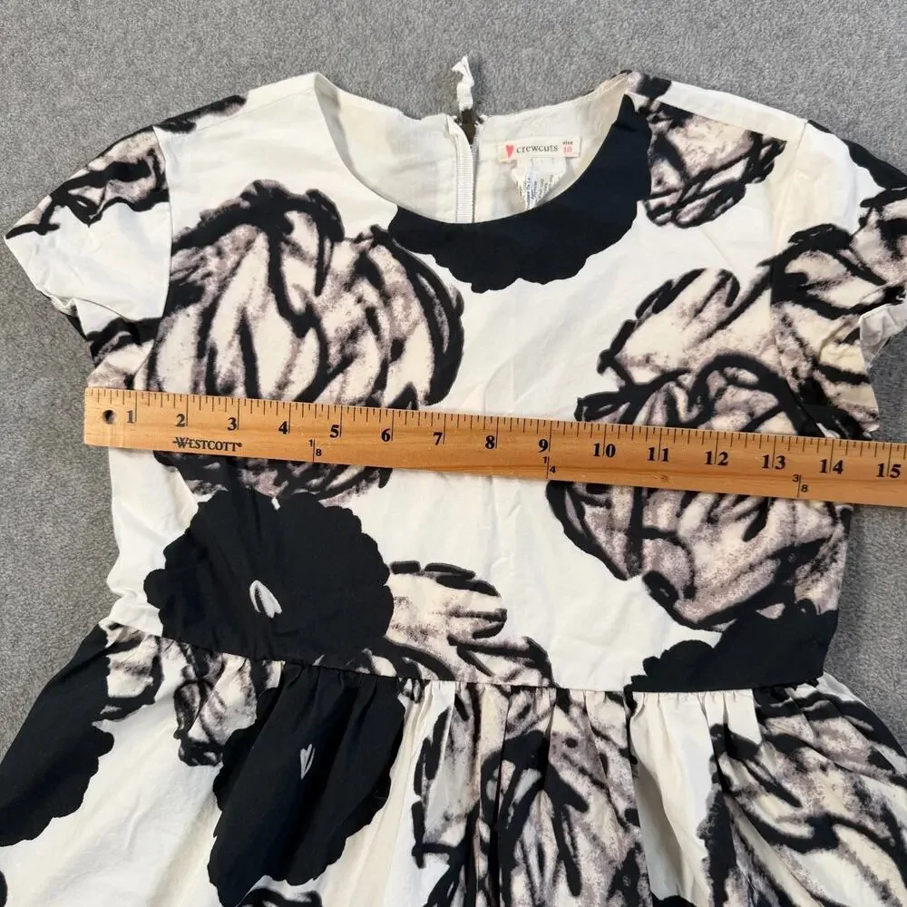 Crewcuts Girls Size 10 Black White Floral Cap Sleeve Dress Cotton Flare